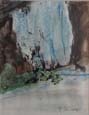 Vatten och berg Tusch Pastell 47 x 52